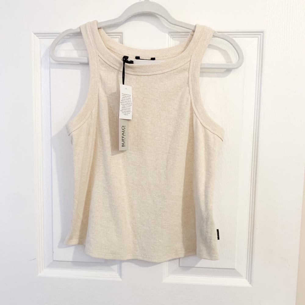 Buffalo David Bitton Cream Ribbed Fitted Tank Top size L